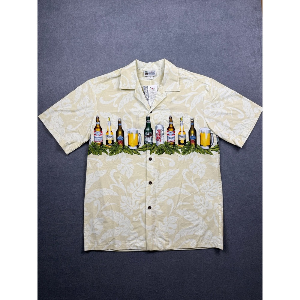 NWT* Aloha Republic‎ Men M Hawaiian Beer Shirt Cream Cotton Made In USA Summer